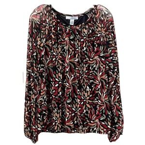 ByDesign Women's Mesh Blouse XL Multicolor Fall Colors Lined Long Sleeve NWT‎